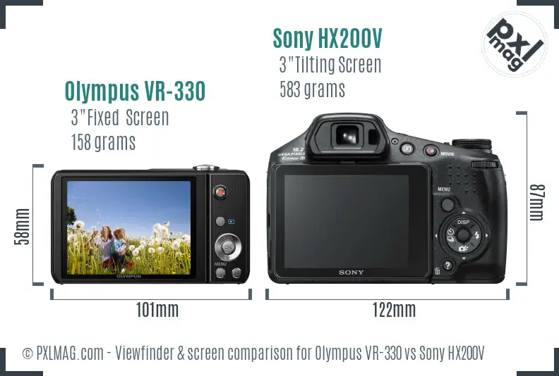 Olympus VR-330 vs Sony HX200V Screen and Viewfinder comparison