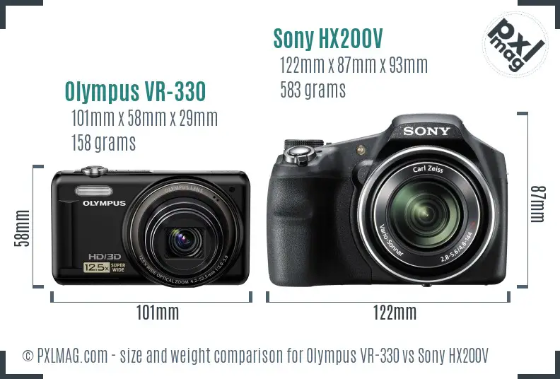 Olympus VR-330 vs Sony HX200V size comparison