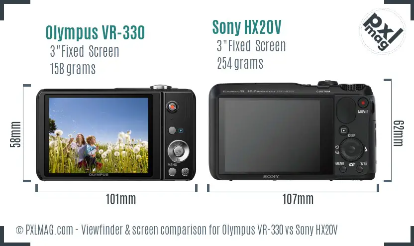 Olympus VR-330 vs Sony HX20V Screen and Viewfinder comparison