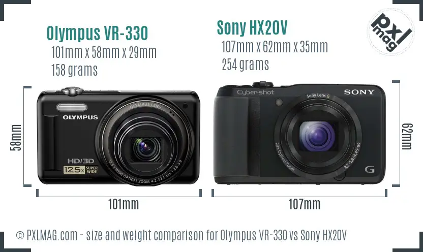 Olympus VR-330 vs Sony HX20V size comparison