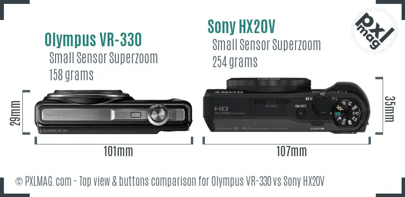 Olympus VR-330 vs Sony HX20V top view buttons comparison