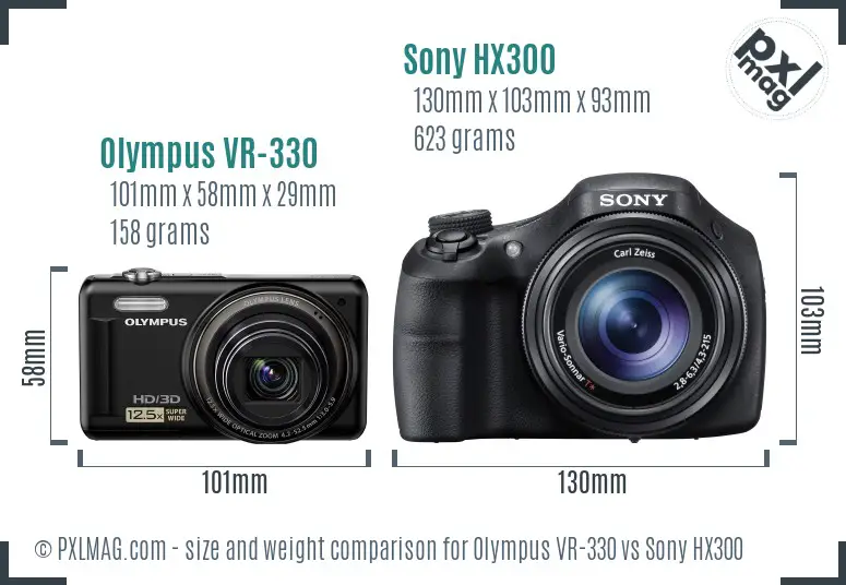 Olympus VR-330 vs Sony HX300 size comparison