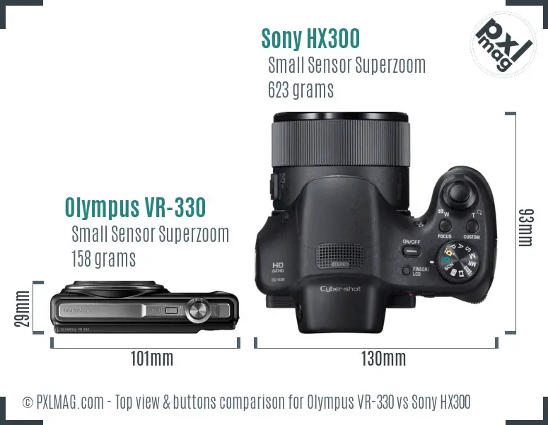 Olympus VR-330 vs Sony HX300 top view buttons comparison