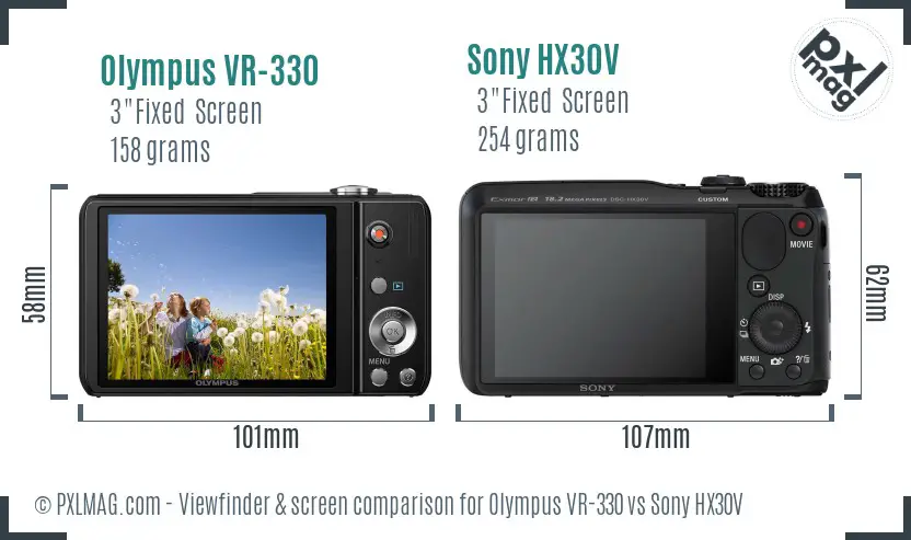 Olympus VR-330 vs Sony HX30V Screen and Viewfinder comparison