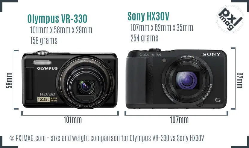 Olympus VR-330 vs Sony HX30V size comparison