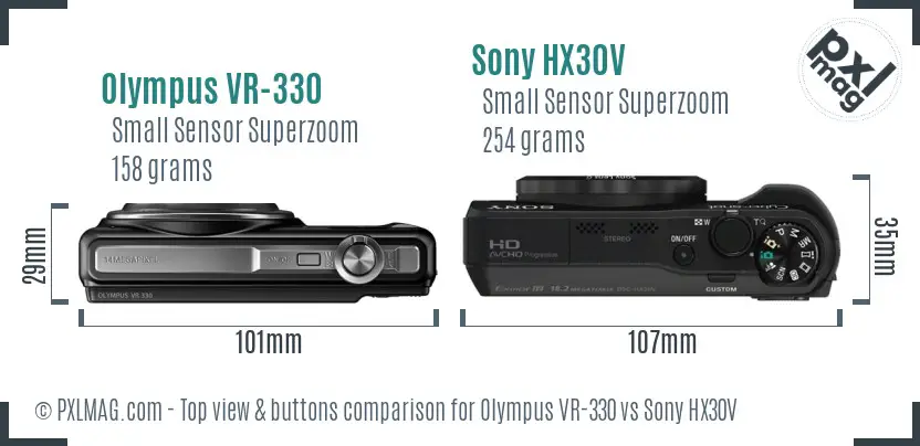 Olympus VR-330 vs Sony HX30V top view buttons comparison