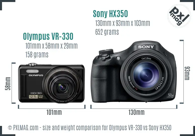 Olympus VR-330 vs Sony HX350 size comparison