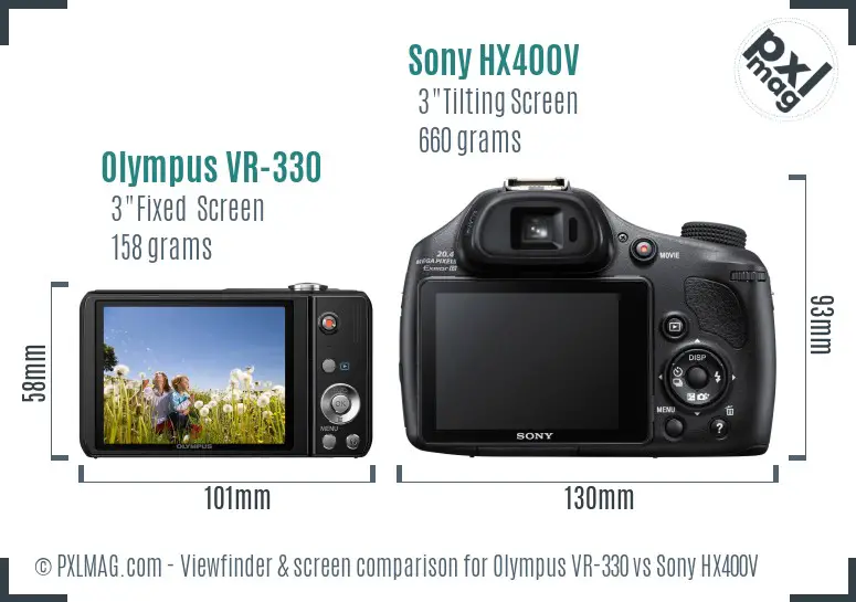 Olympus VR-330 vs Sony HX400V Screen and Viewfinder comparison