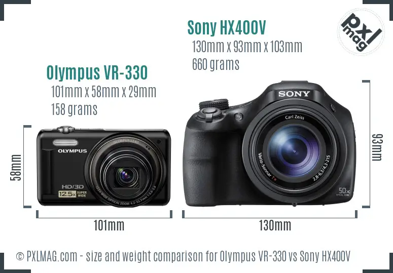 Olympus VR-330 vs Sony HX400V size comparison