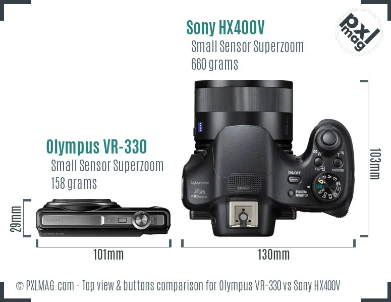 Olympus VR-330 vs Sony HX400V top view buttons comparison
