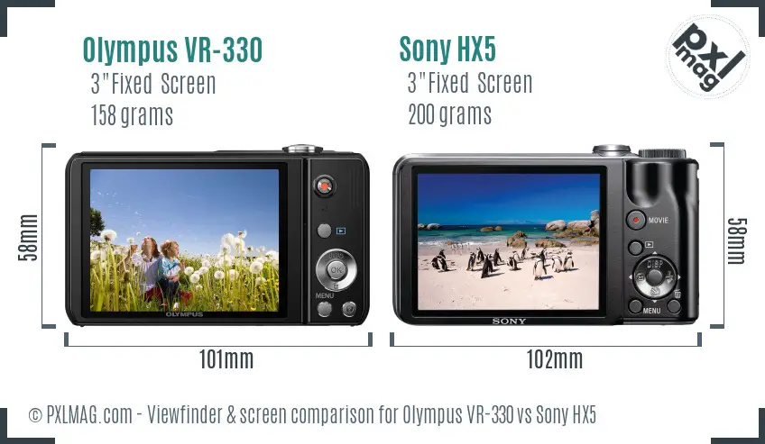 Olympus VR-330 vs Sony HX5 Screen and Viewfinder comparison
