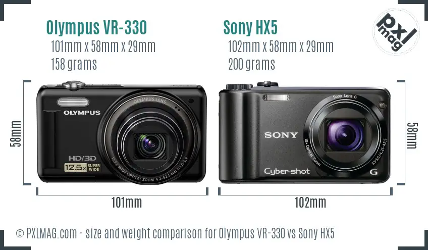 Olympus VR-330 vs Sony HX5 size comparison