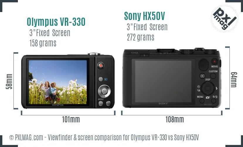 Olympus VR-330 vs Sony HX50V Screen and Viewfinder comparison