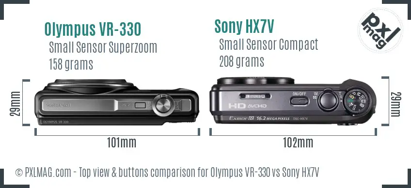 Olympus VR-330 vs Sony HX7V top view buttons comparison