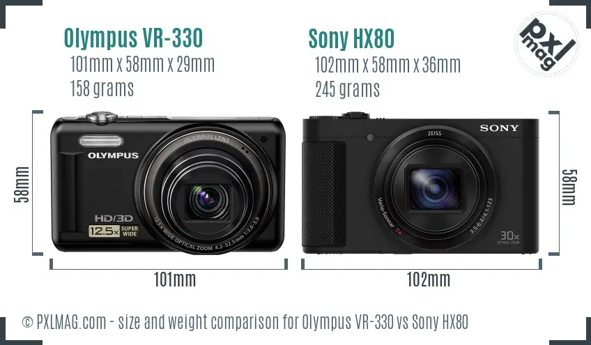 Olympus VR-330 vs Sony HX80 size comparison