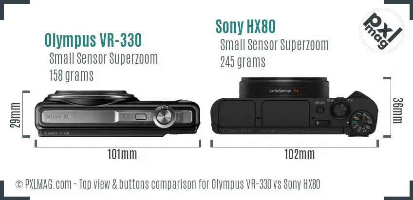 Olympus VR-330 vs Sony HX80 top view buttons comparison