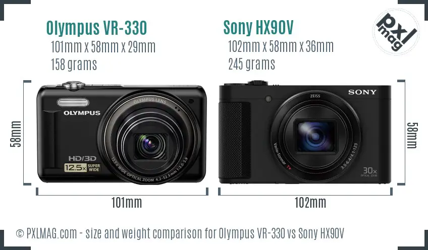 Olympus VR-330 vs Sony HX90V size comparison