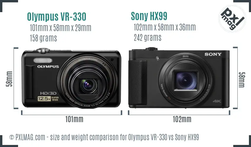 Olympus VR-330 vs Sony HX99 size comparison