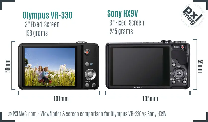 Olympus VR-330 vs Sony HX9V Screen and Viewfinder comparison