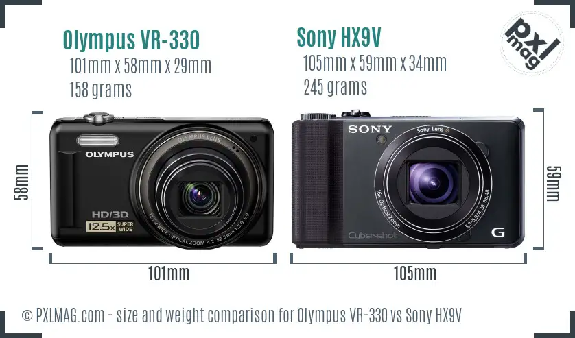 Olympus VR-330 vs Sony HX9V size comparison