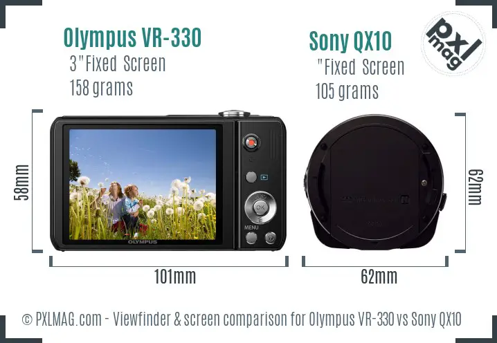 Olympus VR-330 vs Sony QX10 Screen and Viewfinder comparison