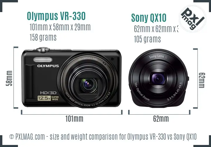 Olympus VR-330 vs Sony QX10 size comparison