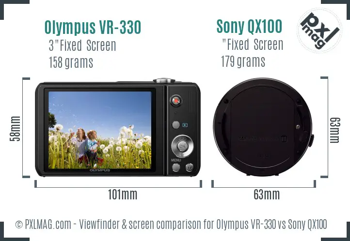 Olympus VR-330 vs Sony QX100 Screen and Viewfinder comparison