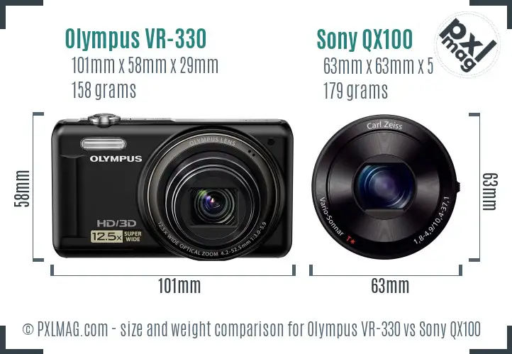 Olympus VR-330 vs Sony QX100 size comparison