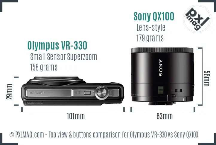 Olympus VR-330 vs Sony QX100 top view buttons comparison