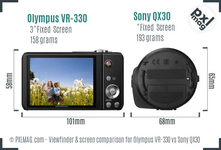 Olympus VR-330 vs Sony QX30 Screen and Viewfinder comparison