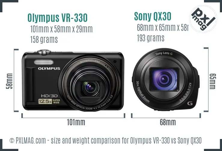 Olympus VR-330 vs Sony QX30 size comparison
