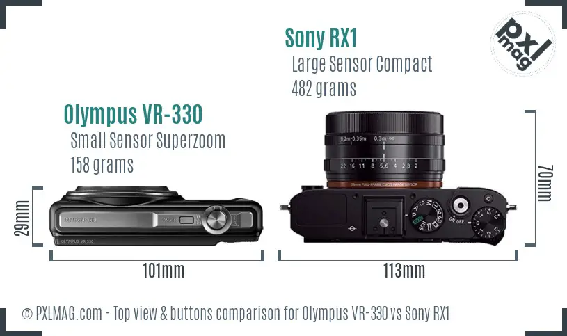 Olympus VR-330 vs Sony RX1 top view buttons comparison