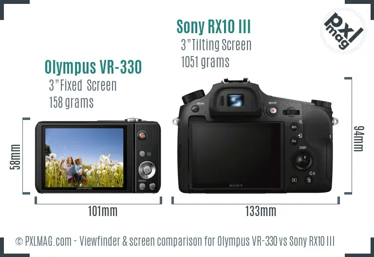 Olympus VR-330 vs Sony RX10 III Screen and Viewfinder comparison