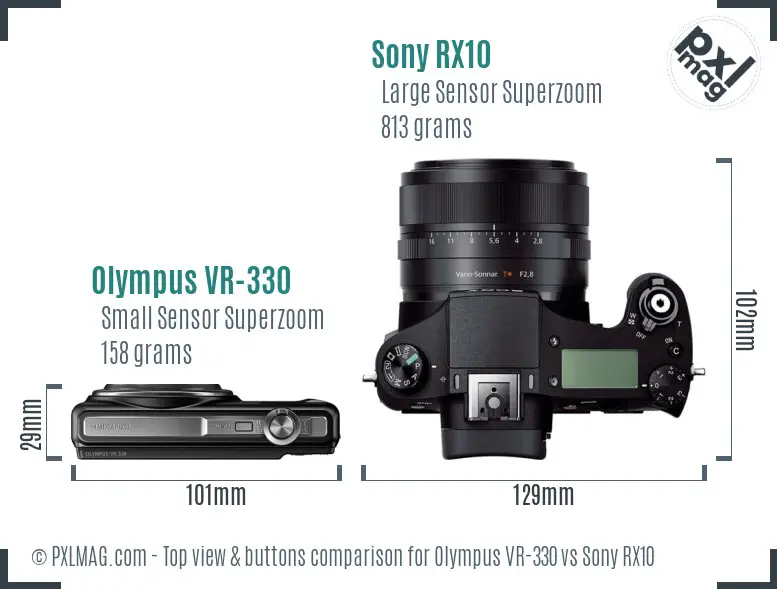 Olympus VR-330 vs Sony RX10 top view buttons comparison