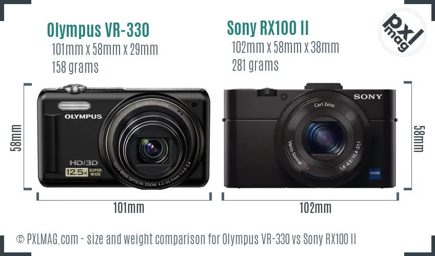 Olympus VR-330 vs Sony RX100 II size comparison