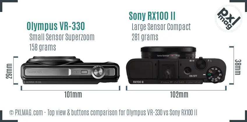 Olympus VR-330 vs Sony RX100 II top view buttons comparison