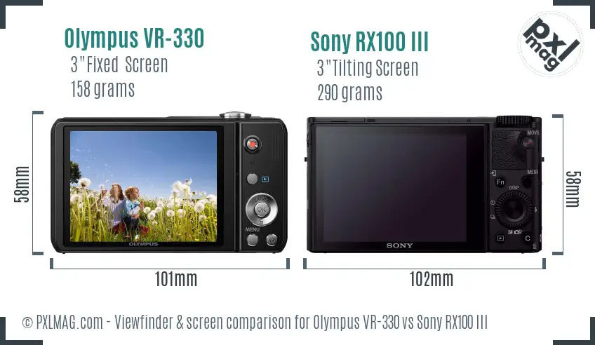 Olympus VR-330 vs Sony RX100 III Screen and Viewfinder comparison