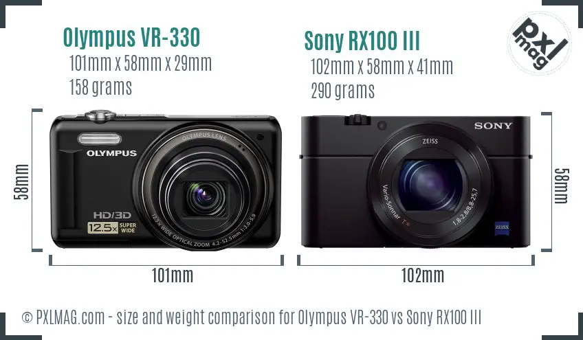 Olympus VR-330 vs Sony RX100 III size comparison