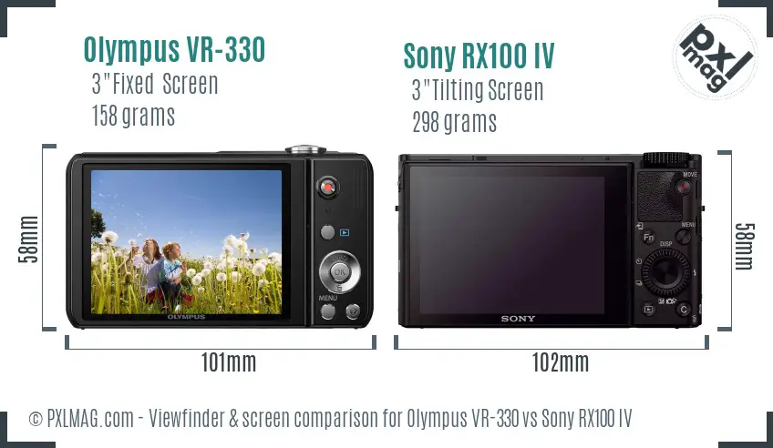 Olympus VR-330 vs Sony RX100 IV Screen and Viewfinder comparison