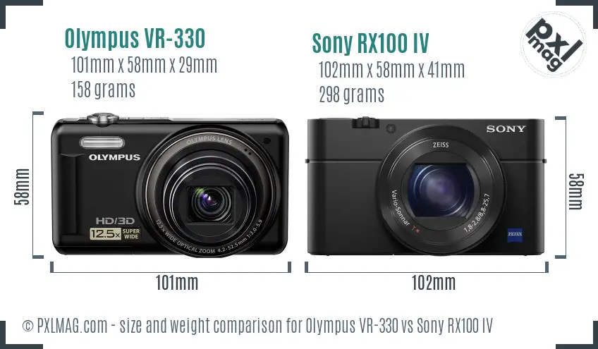 Olympus VR-330 vs Sony RX100 IV size comparison