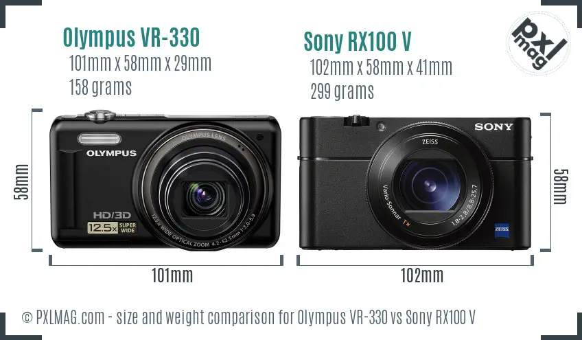 Olympus VR-330 vs Sony RX100 V size comparison