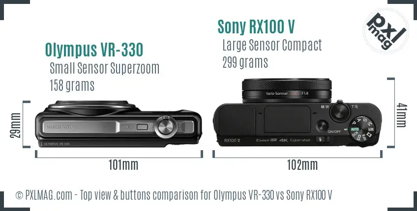 Olympus VR-330 vs Sony RX100 V top view buttons comparison