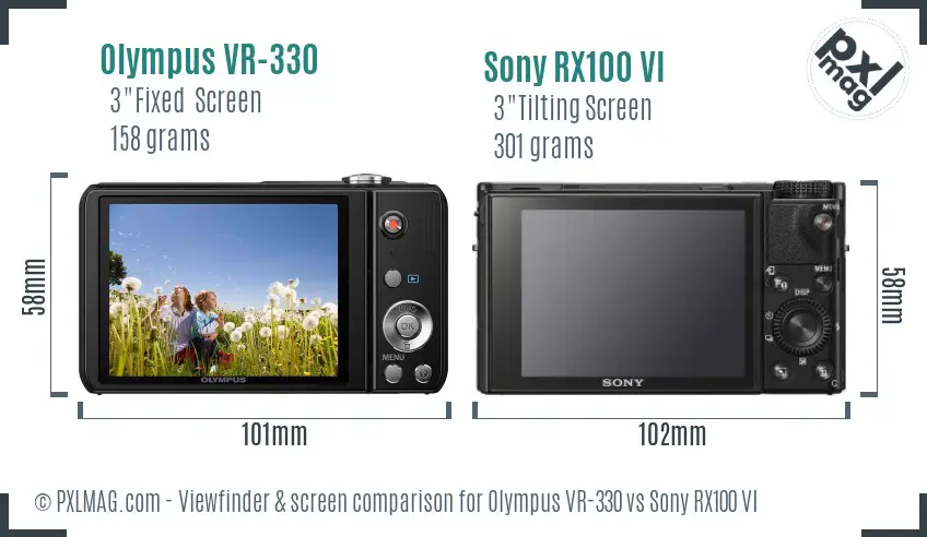 Olympus VR-330 vs Sony RX100 VI Screen and Viewfinder comparison