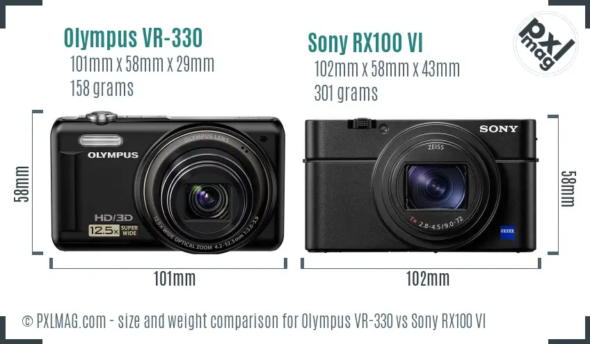 Olympus VR-330 vs Sony RX100 VI size comparison