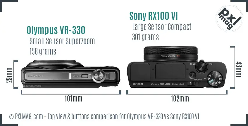 Olympus VR-330 vs Sony RX100 VI top view buttons comparison