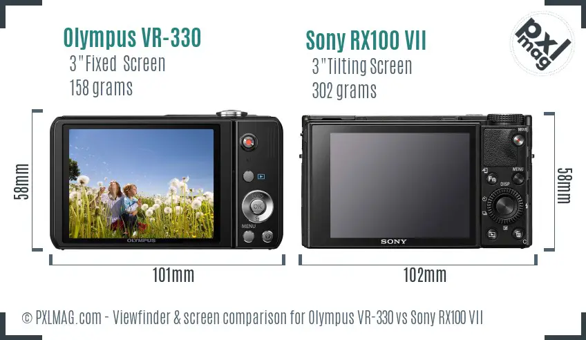 Olympus VR-330 vs Sony RX100 VII Screen and Viewfinder comparison
