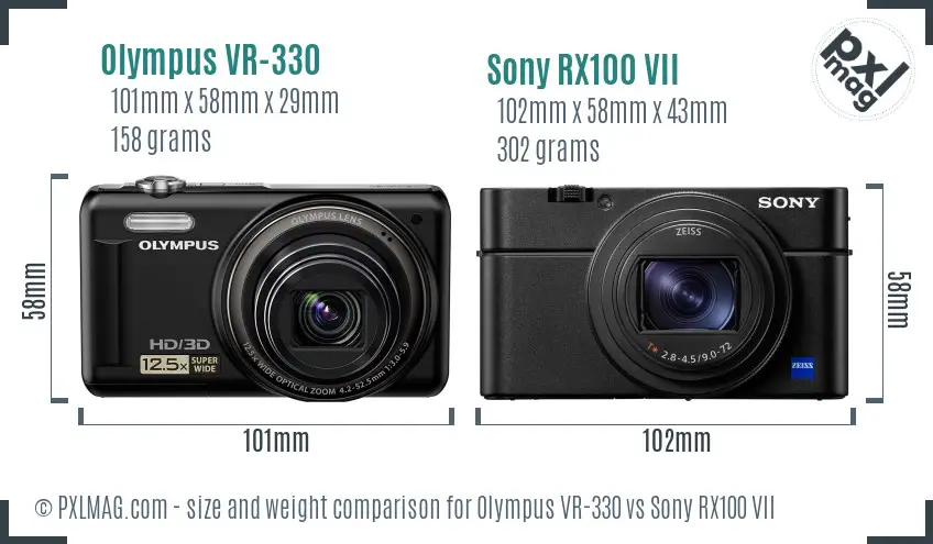 Olympus VR-330 vs Sony RX100 VII size comparison