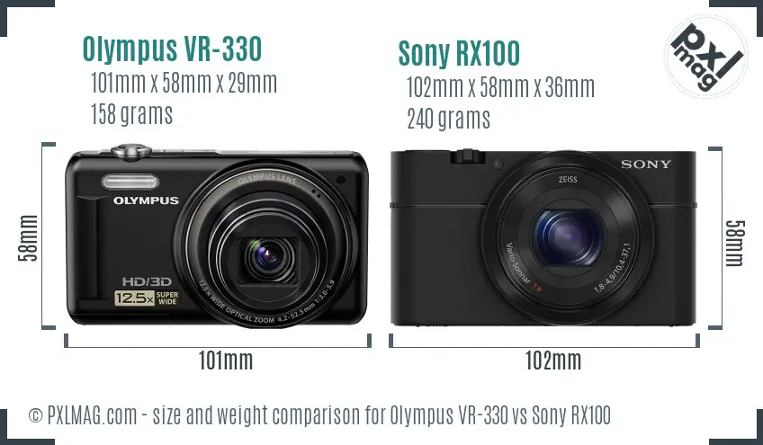 Olympus VR-330 vs Sony RX100 size comparison