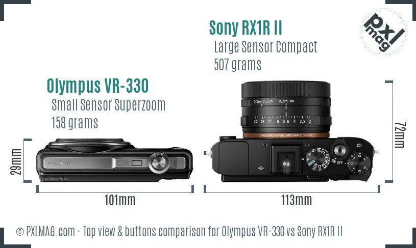 Olympus VR-330 vs Sony RX1R II top view buttons comparison
