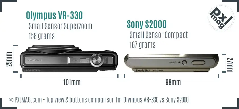 Olympus VR-330 vs Sony S2000 top view buttons comparison